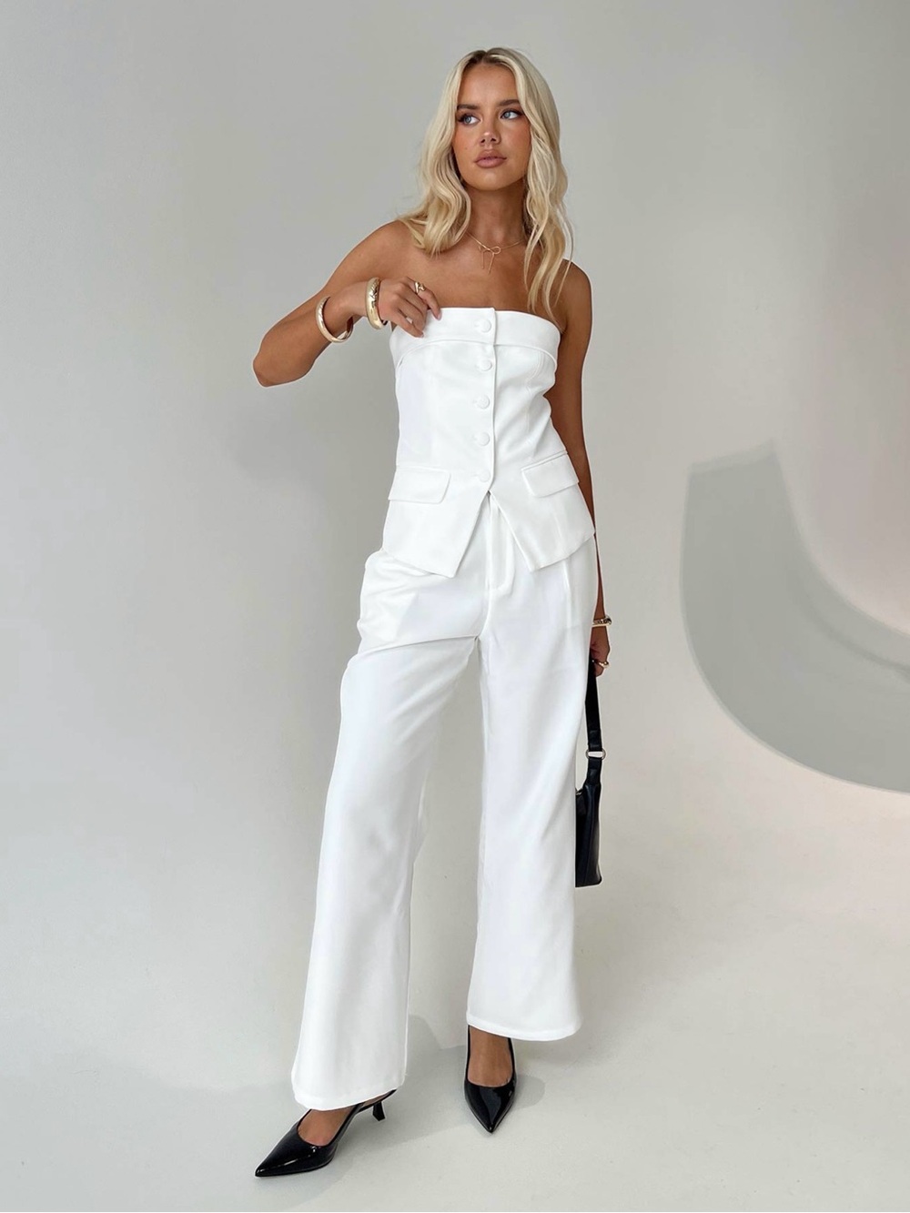 White Set Strapless Top and Bottom D28